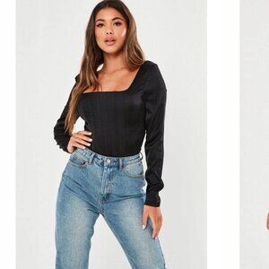 Missguided Boned Corset Scoop Neck Long Sleeve Bodysuit Size 4